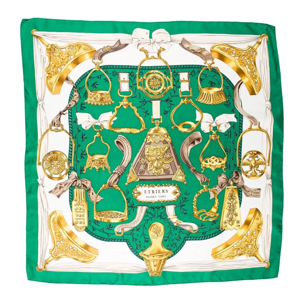 Hermès Green and Gold Silk Scarf